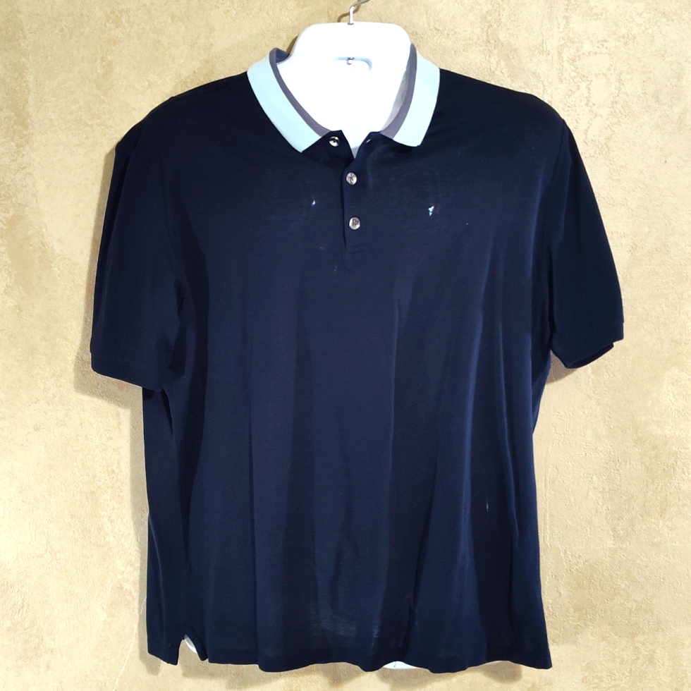 Armani Collezioni Men's Navy Polo Shirt With Light-Blue Collar Size 3xl